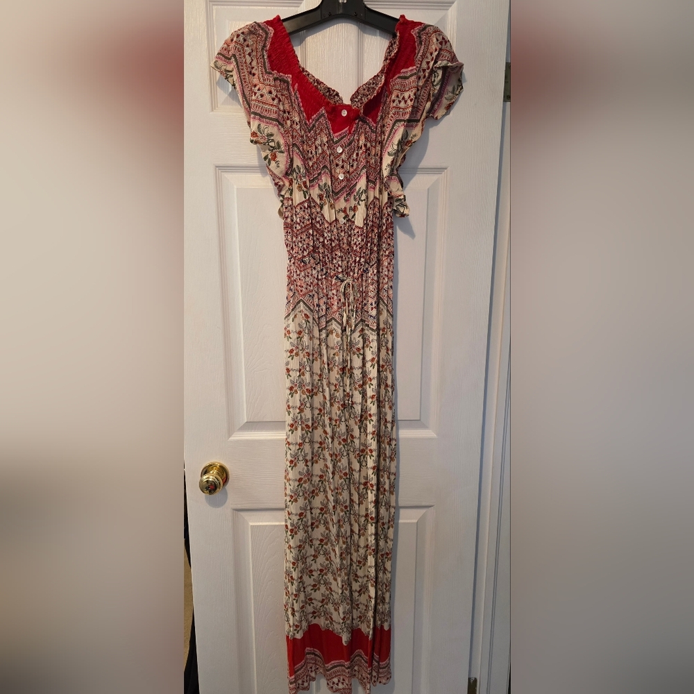 Patrons of Peace Red and Cream Boho Maxi Dress